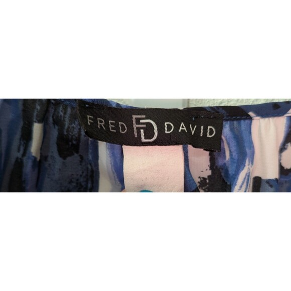 Fred David Women Blouse Blue Size Large Geometric Pattern (969D) - Picture 3 of 3